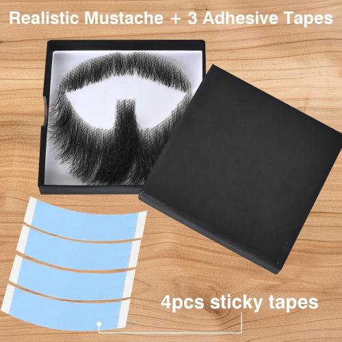 Fake Beard Realistic Mustache Full Hand Tied Fake Goatee Facial Hair with Invisible Lace,Fake Beards for Cosplay, Halloween Costumes, Theatrical and Movie Makeup. (2-Black)