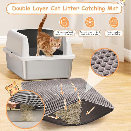 Suzzipaws Stainless Steel Litter Box with Lid, Metal Litter Box with Cat Litter Mat,Extra Large Enclosed Cat Litter Boxes for Multiple Cats, Anti-Leakage,Non-Stick, Easy to Clean, Included Mat, Scoop