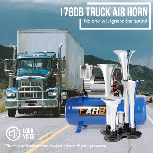 FARBIN Train Horn for Truck Loud Air Horns 4 Trumpet Horns with 6L Air Tank