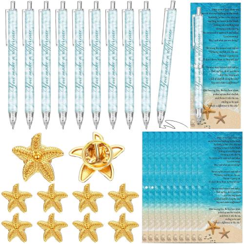 20 Sets Starfish Story Gift You Make a Difference Ballpoint Pen Card with Lapel Pins Appreciation Gift for Vet Tech Employee Medical Assistant Coworker Staff Sterile Processing Week