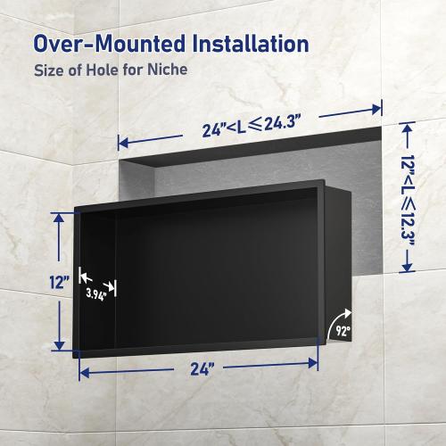 Stainless Steel Shower Niche 24 X 12 Matte Black No Tile Needed Niche Shower for Bathroom Storage Recessed Wall Niches Bathroom Shelf Over Mount Installation