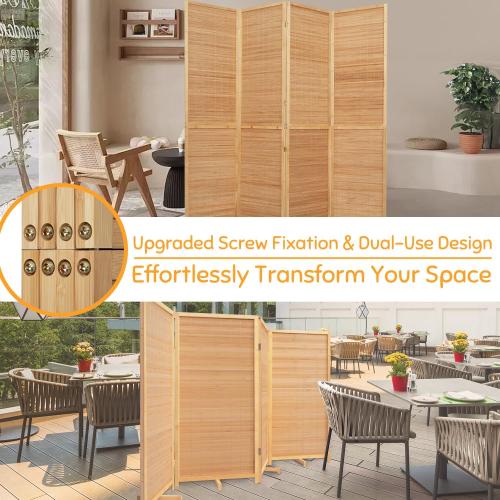 Bamboo Mesh Woven Room Divider 5.6FT,4 Panel Folding Privacy Screen,Brown | Hand-woven Bamboo Room Dividers,Folding Privacy Screens,Rotatable Support Feet,Freestanding,Portable Wall Divider
