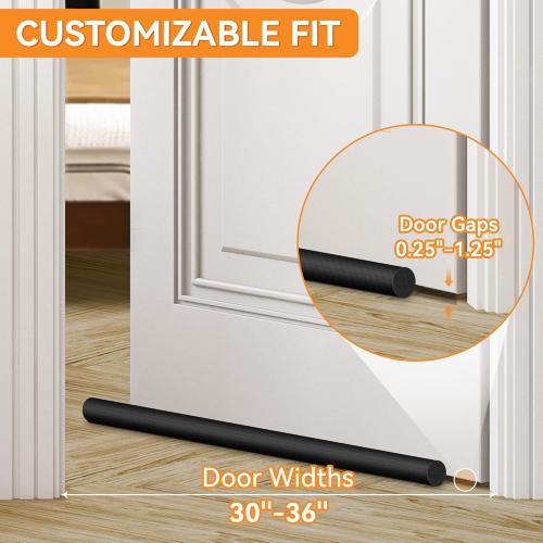 (2 Pack) Under Door Draft Stopper, Draft Stopper for Bottom of Door, Adjustable 30-36 Inch Door Draft Blocker, Under Door Gap Filler, Easy Install Door Seal, Helps Reduce Drafts, Noise and Heat Loss