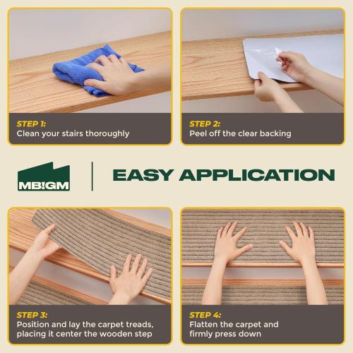 MBIGM 8 X 30 (15 in Pack) Non-Slip Carpet Stair Treads Non-Skid Safety Rug Slip Resistant Indoor Runner for Kids Elders & Pets with Reusable Adhesive - Cornstalk - Carpet Pads for Stairs