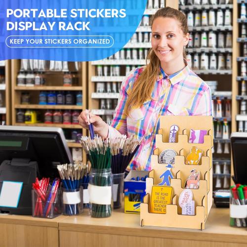 4 Tier Wooden Small Card Display Rack, 8 Shelf Portable Retail Sticker Rack, Tabletop Display Stand For Vendor Events, Tradeshows