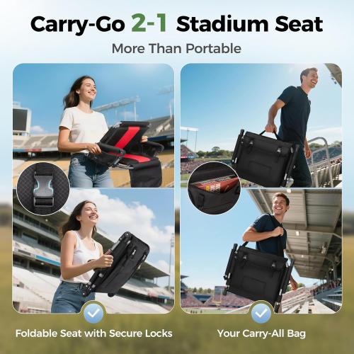 GREEN PARTY Stadium Seat for Bleachers Portable Outdoor Floor Folding Stadium Chair with Armrest, Back Support, Cup Holder, Mesh Bag and Hide Hooks