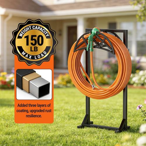Garden Hose Reel, Heavy Duty Water Hose Holder for Outside | Freestanding Metal Hose Stand Holds Up to 150 FT, Outdoor Hose Storage Rack and Organizer for Garden, Yard and Patio