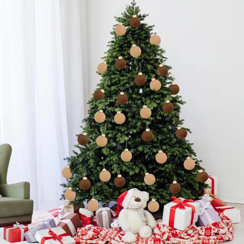 16 Pcs Velvet Christmas Ornaments Balls Set, 3.15 Christmas Tree Ornaments, Flocked Ornaments Neutral Decorative Hanging Ornaments for Xmas Tree Holiday Party Home Decor