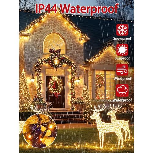 2-Pack 66FT 200 LED Christmas Lights, 13 Modes Extendable Christmas Tree Lights with Timer & Memory, Waterproof Twinkle Fairy Lights Green Wire Outdoor String Lights Indoor for Xmas Tree (Warm White)