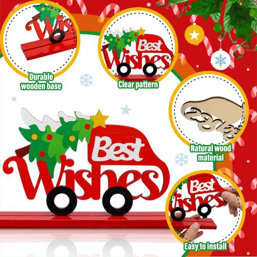 5PCS Christmas Table Decorations, Wooden Christmas Decorations, Seasonal Holiday Centerpieces, Winter Tabletop Display for Holiday Celebration, Xmas Home Decor