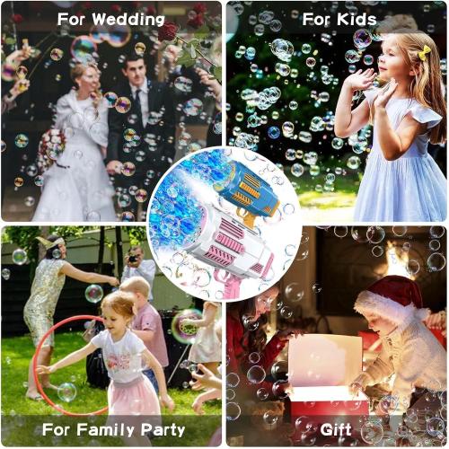 Bomoco Automatic Bubble Gun for Kids Light Up Outdoor Toy, 30 Holes Blue | Large Output, Includes Bubble Solution, Toys for Girls Boys 3-12Y, Outdoor Fun, Birthday Wedding Party Favors No Dip‼️missing 1 bottle‼️