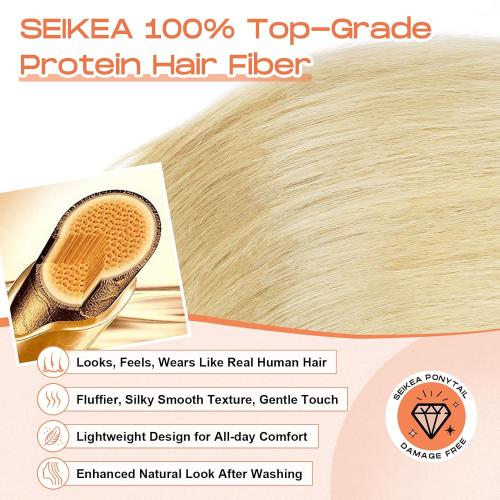 SEIKEA Cheer Ponytail Hair Piece, 100% Super Protein Fiber Straight Cheerleader Hairpiece Lightweight Silky Smooth Fluffy 18 Ponytail Extension for Cheerleader Competition, Dance Cream Blonde
