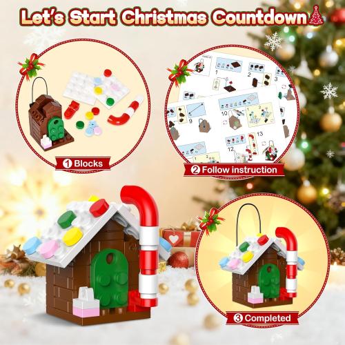 Advent Calendar 2025 Christmas Ornaments Building Set, 24 Days Countdown Calendar Hanging Building Blocks, Ideal Christmas Tree Decor Kit for Xmas Gift & Stocking Stuffers for Kids Boys & Girls