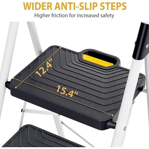 KINGRACK Sturdy Steel 4 Step Ladder, Folding Step Stool with Handrail, Anti-Slip Wide Pedals, Safe-Lock Design, Pass 800lbs Load Testing, Portable Ladder for Multi-Purpose in Home, Kitchen, White