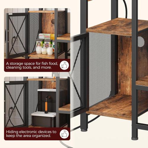 MAHANCRIS 20-37 Gallon Fish Tank Stand, Aquarium Stand with Power Outlet and Storage Cabinet, Heavy Duty Tank Stand Suitable for Turtle Tank, Reptile Terrarium, for Home Office, Rustic Brown FTHR40E01