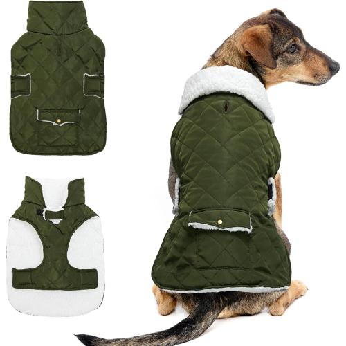 Dog Winter Coat - Windproof Fleece Warm Thick Dog Jacket Clothes for Cold Weather - Green Pet Vest Coat Outfits for Small Medium Large Dogs - Indoor & Outdoor Use (S-XXL)