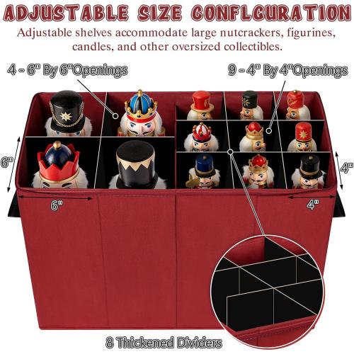 17 Tall Nutcracker and Figurine Collectibles Storage Box with Adjustable Dividers, Large Christmas Holiday Ornament Storage Organizer for Storing Carolers, Santa Figure (Nut cracker not Included)