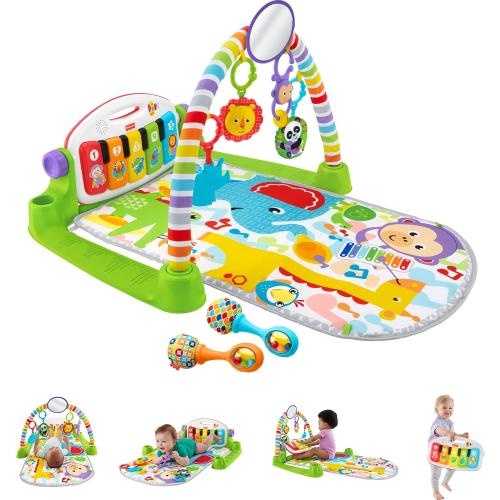 Fisher-Price Baby Playmat Deluxe Kick & Play Piano Gym for Learning & 2 Maracas Soft Rattles for Newborn to Toddler Play Ages 0  Months