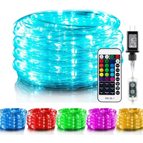 Minetom Color Changing Rope Lights Outdoor, 33FT 100 LED String Lights with Plug & Remote, Waterproof Christmas Light Outdoor Decoration, Twinkle LED Rope Light for Outside Indoor Bedroom,16 Colors