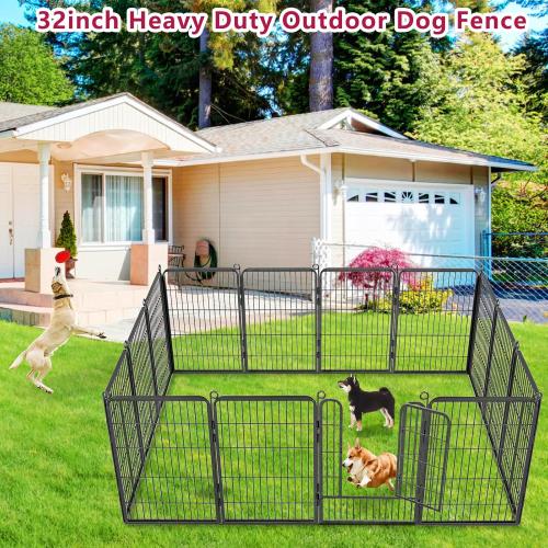Dog Playpen,  Size 32inch 10 Panels Outdoor Dog Fence Indoor Dog Pen Anti-Rust Pet Puppy Pen Dog Exercise Pen with Lock for Medium Small Dogs, Portable Pet Fence for Yard RV Camping