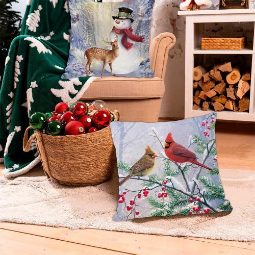 ARESD Christmas Pillow Covers 20x20 Set of 4, Winter Snowman Cushion Covers Xmas Throw Pillow Cases Christmas Pillowcases Home Decor for Sofa Couch Bed (Snowman Deer)