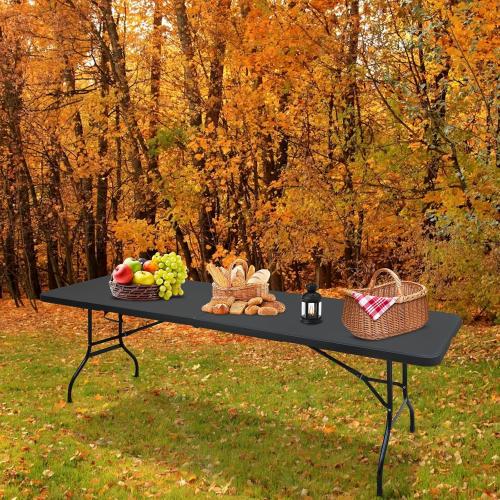 Portable Plastic Folding Table 4ft/6ft/8ft Heavy Duty White Black Picnic Dining Table Fold-in-Half for Camp Party Kitchen Indoor Outdoor