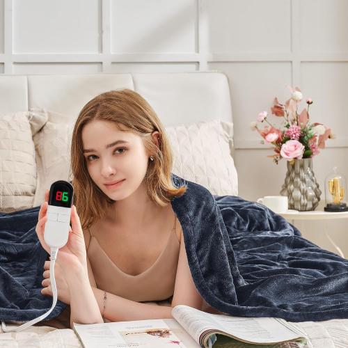 Heated Blanket Twin 62×84 - Premium Cosy Soft Electric Blanket with 6 Heating Levels,Fast Heating Flannel Sherpa Machine Washable Blanket for Bed & Couch - Auto Shut Off(Navy Blue)