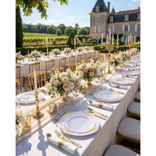 Nervure 350PCS Gold Plastic Plates - Gold Plastic Dinnerware Sets for 50 Guests - 100 Disposable Plates, 150 Silverware, 50 Cups, 50 Napkins for Wedding & Party