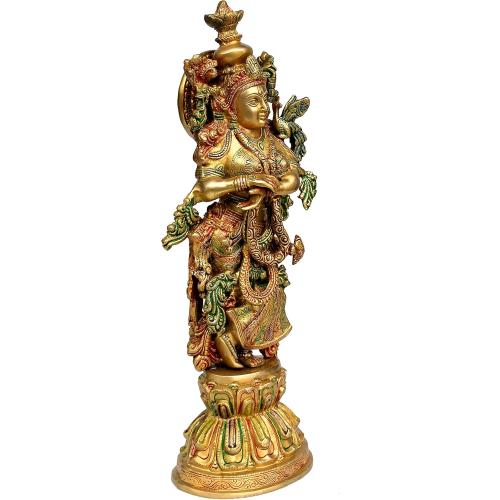eSplanade - Brass Radha Krishna Idol Statue Sculpture - Big Size (21) (Radha Coloured)