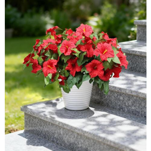 Artificial Outdoor Flowers UV Resistant Faux Petunias Silk Flower Faux Flowers Fake Plants for Garden Patio Window Box Home Porch Decor 4 Bundles (Red)