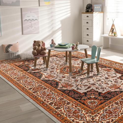 Area Rug for Bedroom, Orange Washable Living Room Rugs, 4x6Ft Non-Slip Modern Carpet for Dining Room Farmhouse Dorm Office Entryway Hallway