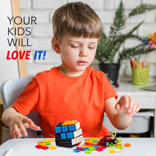 3x3 Brick Speed Cube with Building Blocks, Mini Toy Included, Compatible with Lego Cube, Educational Toy (Black)