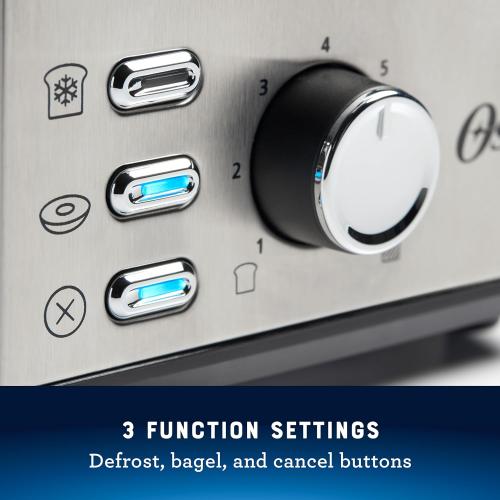 Oster 2-Slice Toaster with Extra Wide Slots, Bagel Toaster, Stainless Steel