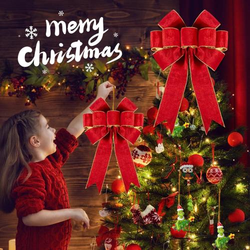 1Pack Large Christmas Bows Velvet Red Bows Holiday Red Christmas Bows Decorations for Wreath Velvet Bows Decor for Christmas Tree Topper, Front Door, Outdoor(14 * 12 inch)