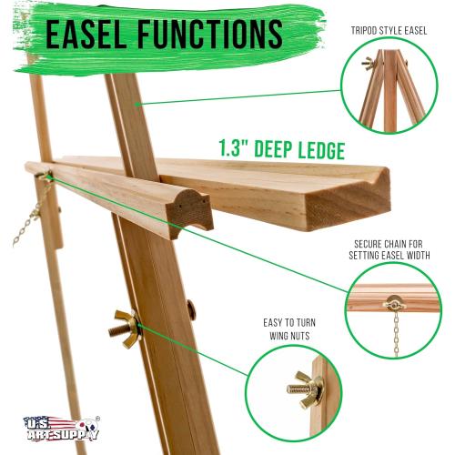 U.S. Art Supply 64 Wooden Easel Stand - Adjustable A-Frame Tripod for Painting, Drawing, Photos & Signs - Lightweight Easels, Wood Easel Stand for Sign Wedding Display 40 Canvas Capacity