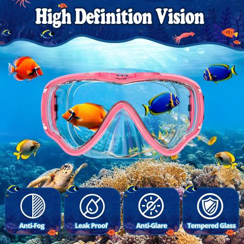 Color Pink  Kids Snorkel Set for Age 4-14 - Dry Top Snorkeling Gear for Kids Junior & Youth - Childs Diving Mask with Big Eyes for Boys Girls - Anti-Fog Snorkeling Mask and Snorkel Set