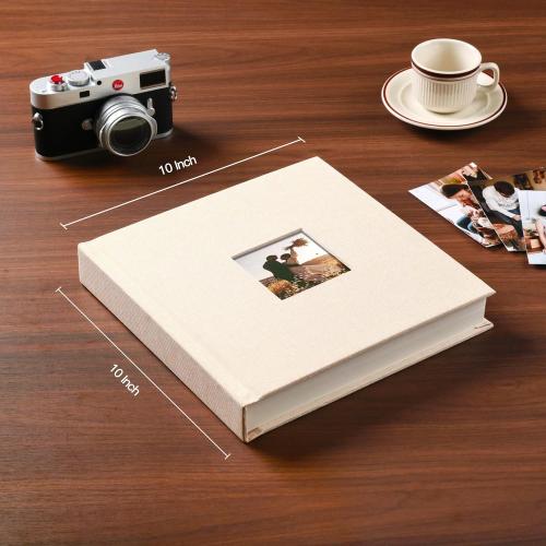 8 x 8 Inch DIY Scrapbook Album 40 Pages Linen Hardcover Kraft White Paper Scrap Book Photo Albums Memory Book for Baby Wedding Family Anniversary Photo Album (Beige, 40 pages)