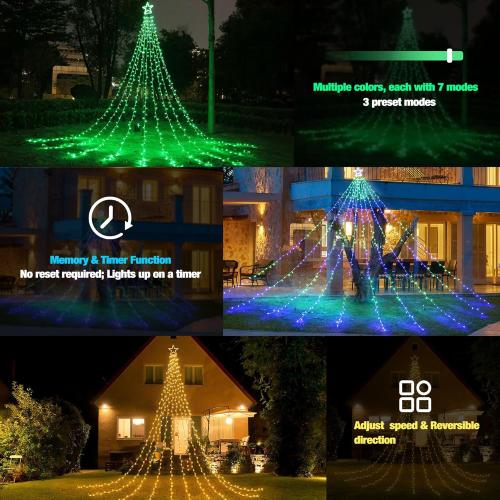 Joomer RGB Christmas Tree Star Lights, 16.4FT Height 348 LED Color Change Waterfall Lights with Remote Timer Waterproof for Outdoor Holiday Decoration