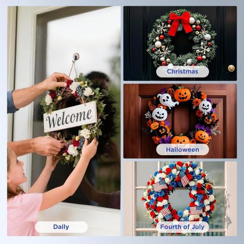 OUTXE Wreath Hanger for Front Door, Upgraded Suction Cup Reef Hook
