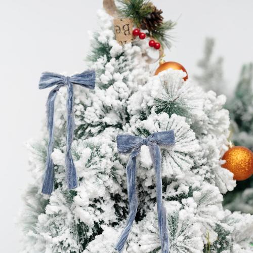 Dusty Blue Velvet Ribbon 1-1/2 Inch x 6 Yd Crinkled Handmade Frayed Vintage Ribbons for Christmas Gift Wrapping Tree Home Decor Wreath Craft Ornaments