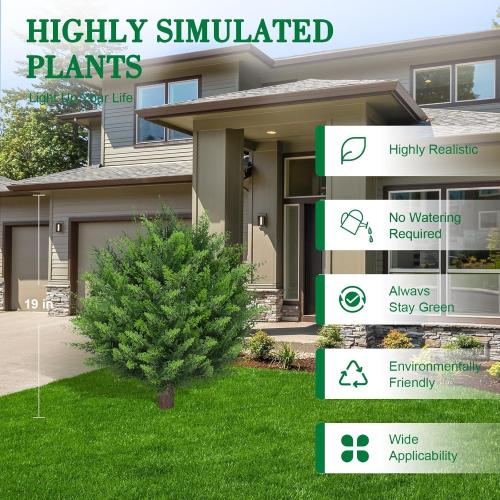 Artificial Set of 2 Cedar Topiary Ball Trees 22 for Outdoors with Ground Spike, UV Resistant Faux Cypress Plants into Anywhere, Evergreen Shrubs Bushes for Room Front Porch Garden Backyard Decor