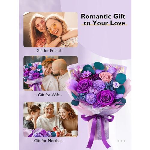 Eterfield Flowers for Delivery Prime, Mother's Day Forever Flowers Bouquet, Preserved Roses and Purple Flowers Birthday Gifts for Her Women Wife Mom Grandma Anniversary Valentine's Day Christmas