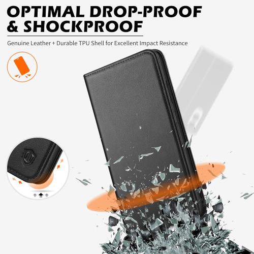 SHIELDON Wallet Case for Galaxy S25 Edge 6.7, Genuine Leather Folio Cover with Kickstand RFID Blocking Card Holder Magnetic Full Protective Case Compatible with Galaxy S25 Edge 2025 - Black