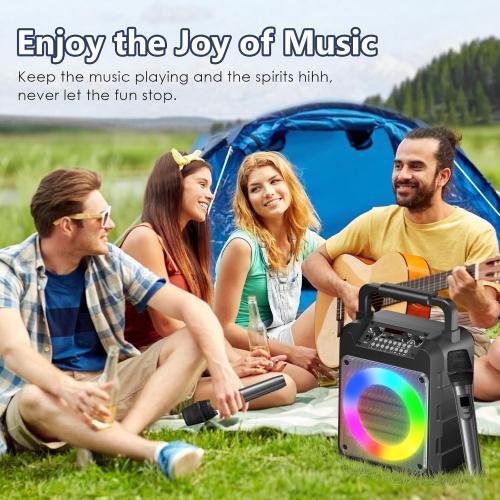 Karaoke Machine for Adults - Portable Bluetooth Karaoke Speaker with Two Wireless Microphones, PA System Speaker Supports TF Card/USB, AUX in, REC, Bass & Treble for Party/Meeting
