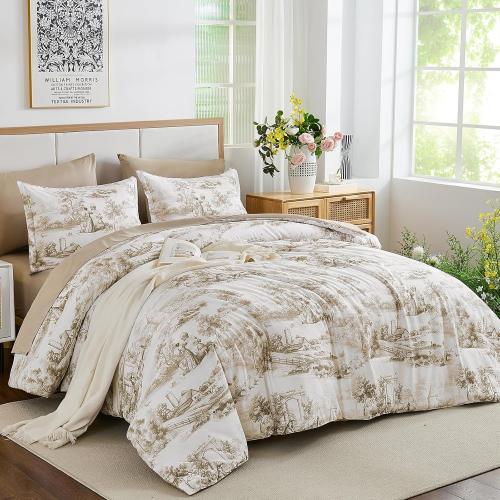 WONGS BEDDING Brown Comforter Set King Farmhouse Floral