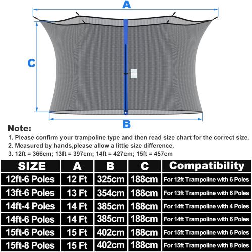 Trampoline Net Replacement for Straight Pole,12ft 13ft 14ft 15ft Round Frame Safety Enclosure Net UV-Resistant Weather-Resistant Breathable Durable Net with Adjustable Straps(Net Only)