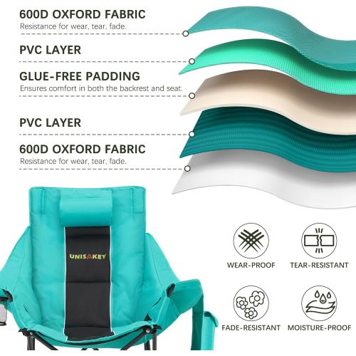 Unisakey Oversized Rocking Camping Chair with Headrest & Cup Holder - 300lbs Capacity, 600D Oxford Fabric, Easy Fold Portable Outdoor Rocker Chair for Camping, Backyard, Beach, Blackgreen
