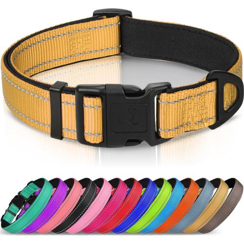 Joytale Reflective Dog Collar, Adjustable Neoprene Padded, Khaki L