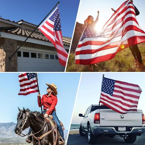 American Flag with Pole Kit - 5ft Heavy Duty Non-Tangle Flag Pole Holder for Outside House,3X5 Embroidered US Flag,Dual Bracket for Hanging Banners,Garden Flags,Grommets, for Front Porch,Outdoork