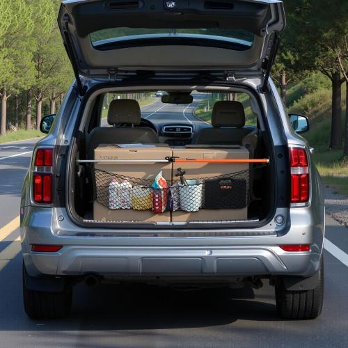 VEVOR Cargo Bar, Ratcheting Cargo Bar Adjustable from 40 to 73, Heavy-Duty Steel Cargos Stabilizer with Storage Net & Non-Slip Foot Pads, Telescoping Load Lock Bars Stop Sliding for SUVs, Sedans